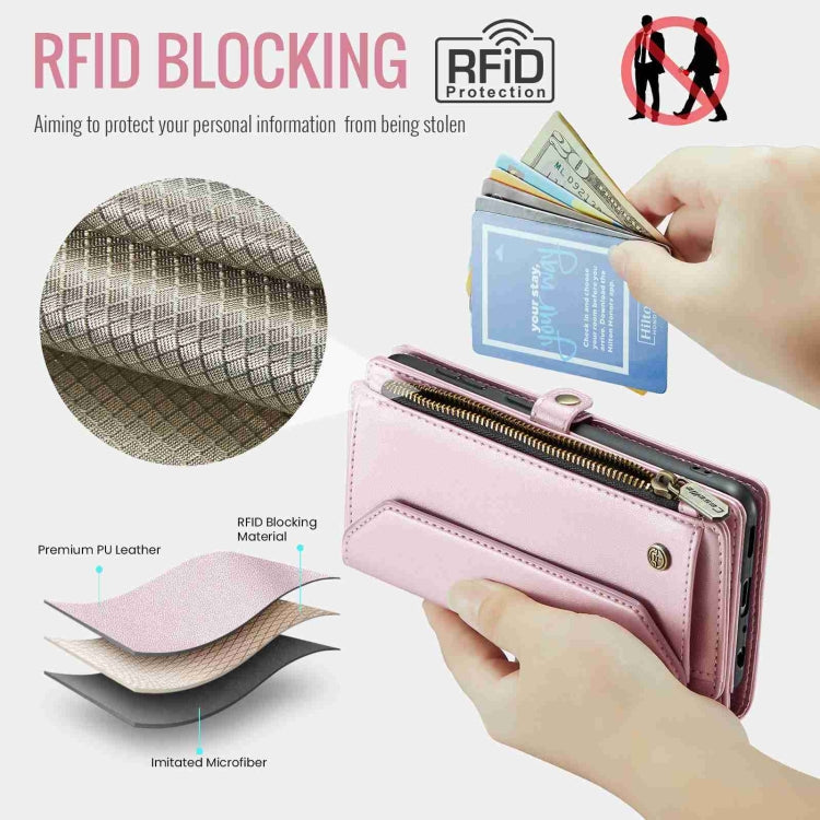 For Samsung Galaxy A52 / A52s 5G CaseMe C36 Card Slots Zipper Wallet RFID Anti-theft Leather Phone Case(Pink)