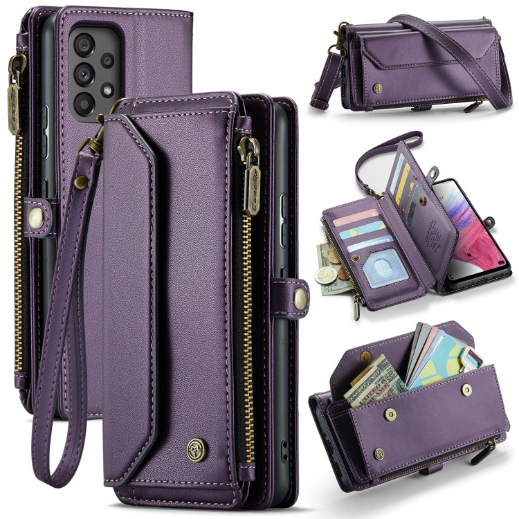 For Samsung Galaxy A53 5G CaseMe C36 Card Slots Zipper Wallet RFID Anti-theft Leather Phone Case(Purple)