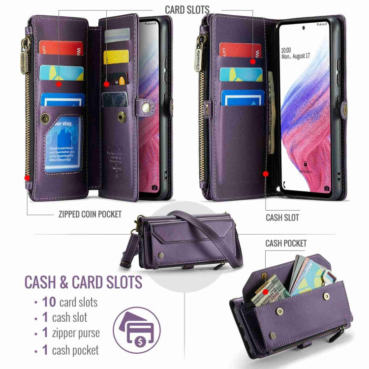 For Samsung Galaxy A53 5G CaseMe C36 Card Slots Zipper Wallet RFID Anti-theft Leather Phone Case(Purple)