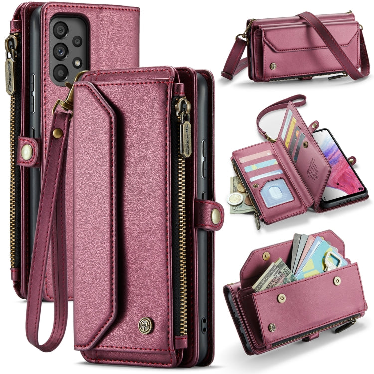 For Samsung Galaxy A53 5G CaseMe C36 Card Slots Zipper Wallet RFID Anti-theft Leather Phone Case(Wine Red)