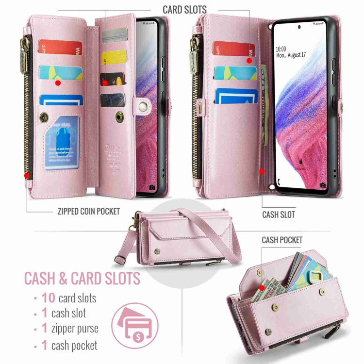 For Samsung Galaxy A53 5G CaseMe C36 Card Slots Zipper Wallet RFID Anti-theft Leather Phone Case(Pink)