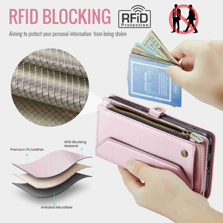 For Samsung Galaxy A53 5G CaseMe C36 Card Slots Zipper Wallet RFID Anti-theft Leather Phone Case(Pink)