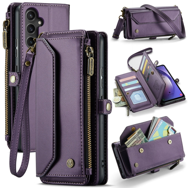 For Samsung Galaxy A54 5G CaseMe C36 Card Slots Zipper Wallet RFID Anti-theft Leather Phone Case(Purple)