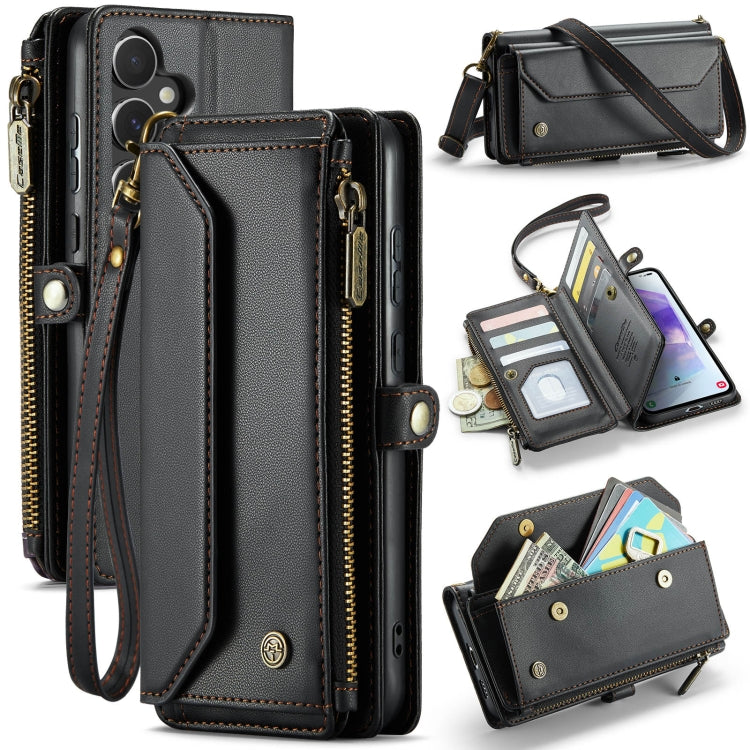 For Samsung Galaxy A55 5G CaseMe C36 Card Slots Zipper Wallet RFID Anti-theft Leather Phone Case(Black)