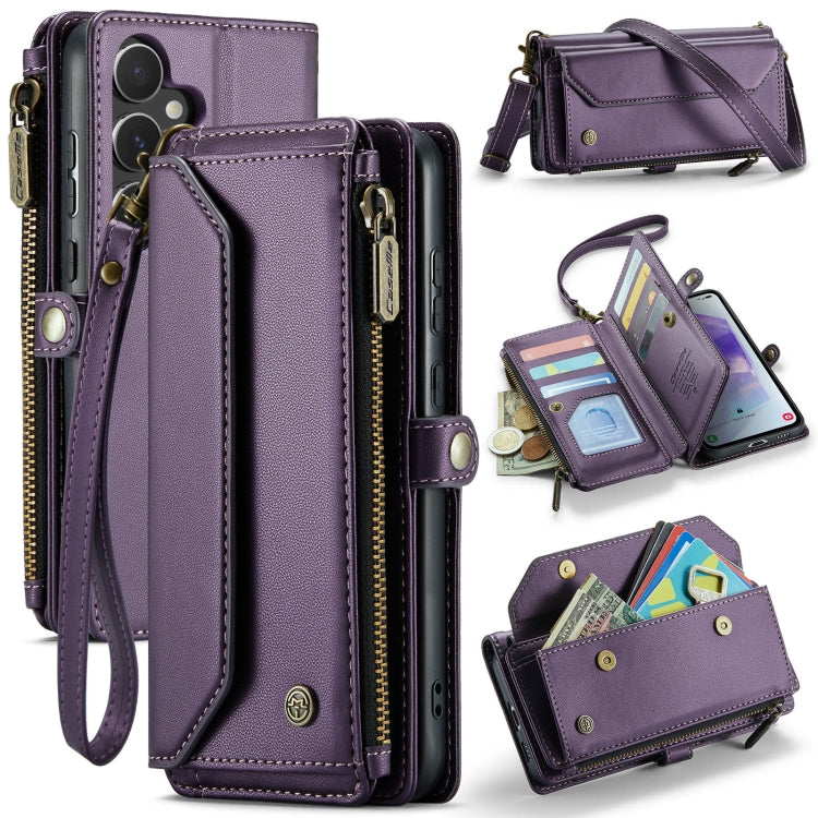 For Samsung Galaxy A55 5G CaseMe C36 Card Slots Zipper Wallet RFID Anti-theft Leather Phone Case(Purple)
