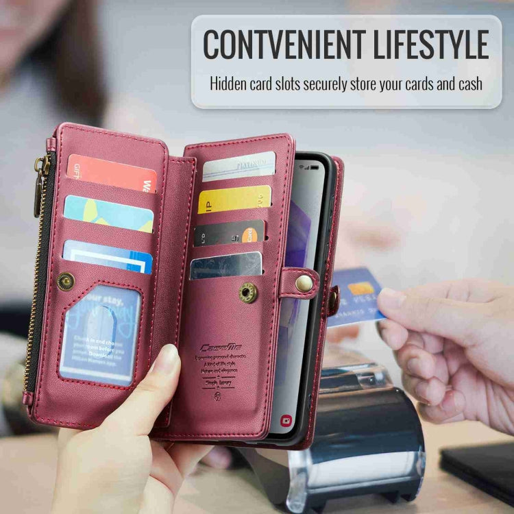 For Samsung Galaxy A55 5G CaseMe C36 Card Slots Zipper Wallet RFID Anti-theft Leather Phone Case(Wine Red)