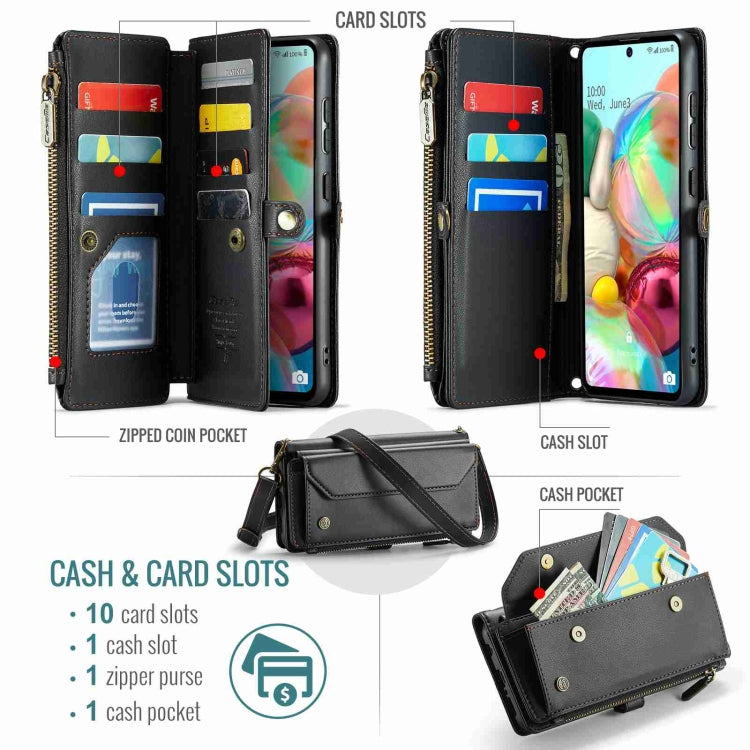 For Samsung Galaxy A71 4G CaseMe C36 Card Slots Zipper Wallet RFID Anti-theft Leather Phone Case(Black)