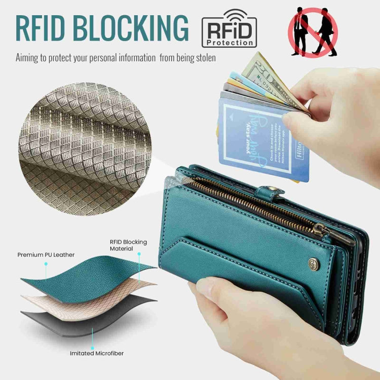 For Samsung Galaxy A71 4G CaseMe C36 Card Slots Zipper Wallet RFID Anti-theft Leather Phone Case(Blue-green)
