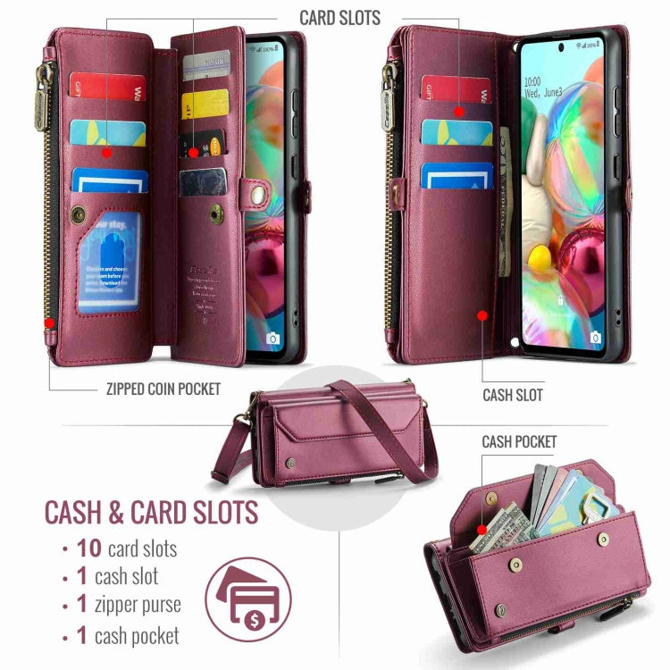 For Samsung Galaxy A71 4G CaseMe C36 Card Slots Zipper Wallet RFID Anti-theft Leather Phone Case(Wine Red)