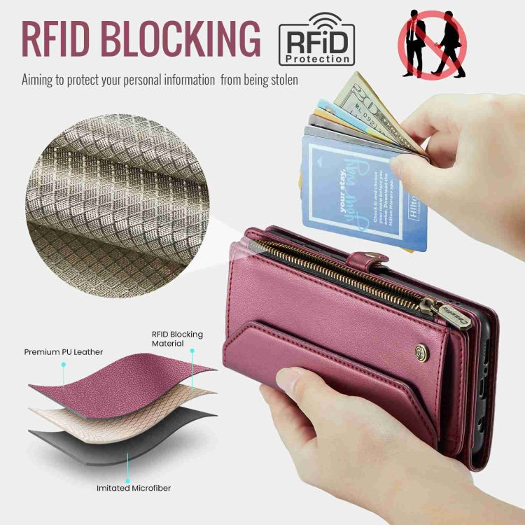 For Samsung Galaxy A71 4G CaseMe C36 Card Slots Zipper Wallet RFID Anti-theft Leather Phone Case(Wine Red)
