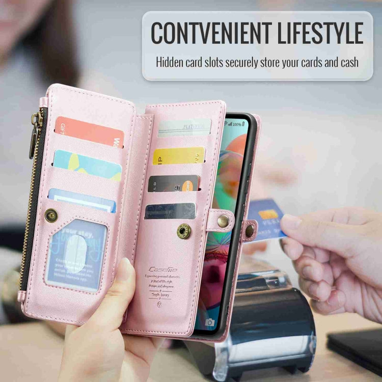 For Samsung Galaxy A71 4G CaseMe C36 Card Slots Zipper Wallet RFID Anti-theft Leather Phone Case(Pink)