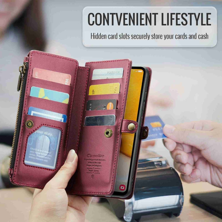 For Samsung Galaxy A72 CaseMe C36 Card Slots Zipper Wallet RFID Anti-theft Leather Phone Case(Wine Red)