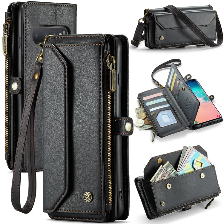 For Samsung Galaxy S10+ CaseMe C36 Card Slots Zipper Wallet RFID Anti-theft Leather Phone Case(Black)