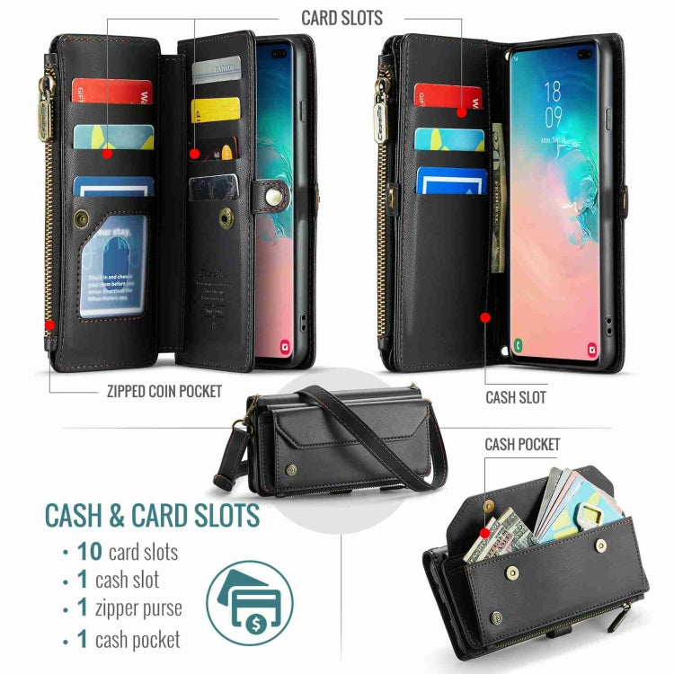 For Samsung Galaxy S10+ CaseMe C36 Card Slots Zipper Wallet RFID Anti-theft Leather Phone Case(Black)
