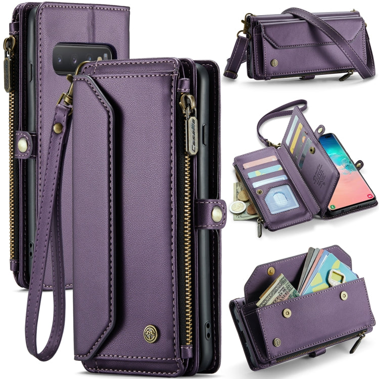 For Samsung Galaxy S10+ CaseMe C36 Card Slots Zipper Wallet RFID Anti-theft Leather Phone Case(Purple)