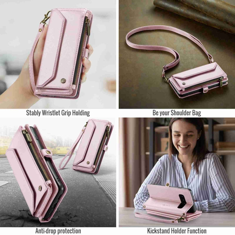 For Samsung Galaxy S10+ CaseMe C36 Card Slots Zipper Wallet RFID Anti-theft Leather Phone Case(Pink)