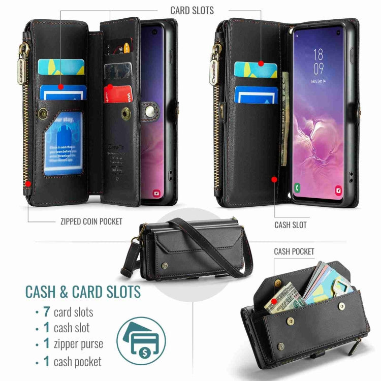 For Samsung Galaxy S10 CaseMe C36 Card Slots Zipper Wallet RFID Anti-theft Leather Phone Case(Black)