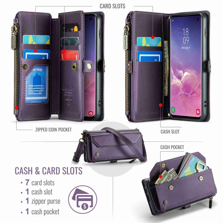 For Samsung Galaxy S10 CaseMe C36 Card Slots Zipper Wallet RFID Anti-theft Leather Phone Case(Purple)