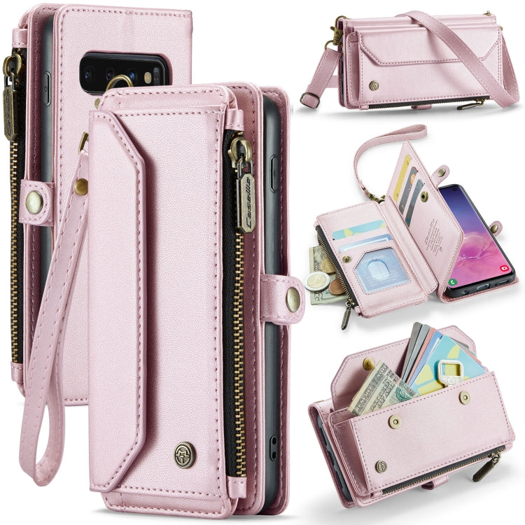 For Samsung Galaxy S10 CaseMe C36 Card Slots Zipper Wallet RFID Anti-theft Leather Phone Case(Pink)