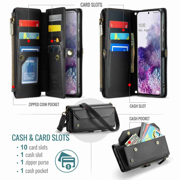 For Samsung Galaxy S20+ CaseMe C36 Card Slots Zipper Wallet RFID Anti-theft Leather Phone Case(Black)