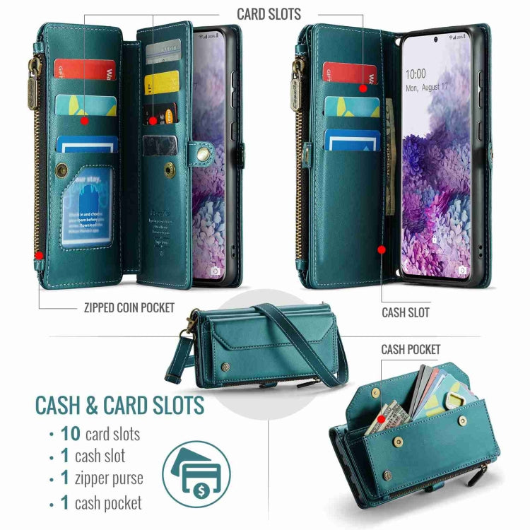 For Samsung Galaxy S20+ CaseMe C36 Card Slots Zipper Wallet RFID Anti-theft Leather Phone Case(Blue-green)