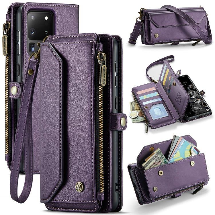 For Samsung Galaxy S20 Ultra CaseMe C36 Card Slots Zipper Wallet RFID Anti-theft Leather Phone Case(Purple)