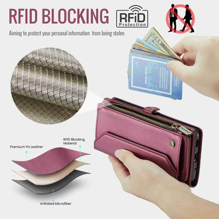 For Samsung Galaxy S20 Ultra CaseMe C36 Card Slots Zipper Wallet RFID Anti-theft Leather Phone Case(Wine Red)