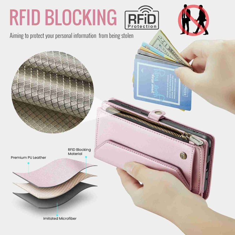 For Samsung Galaxy S20 Ultra CaseMe C36 Card Slots Zipper Wallet RFID Anti-theft Leather Phone Case(Pink)