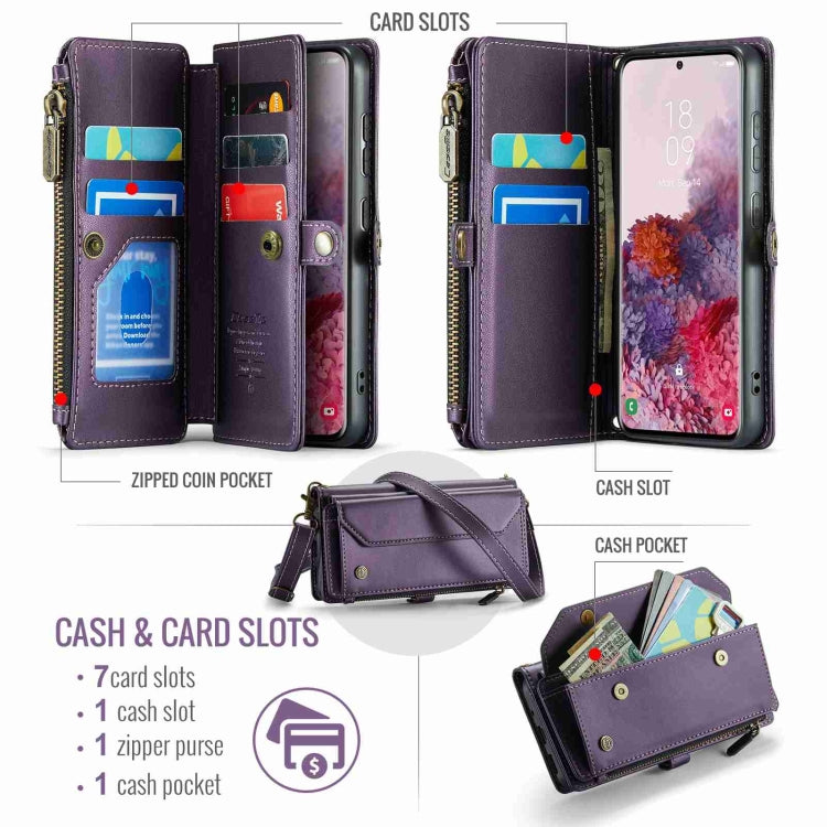 For Samsung Galaxy S20 CaseMe C36 Card Slots Zipper Wallet RFID Anti-theft Leather Phone Case(Purple)