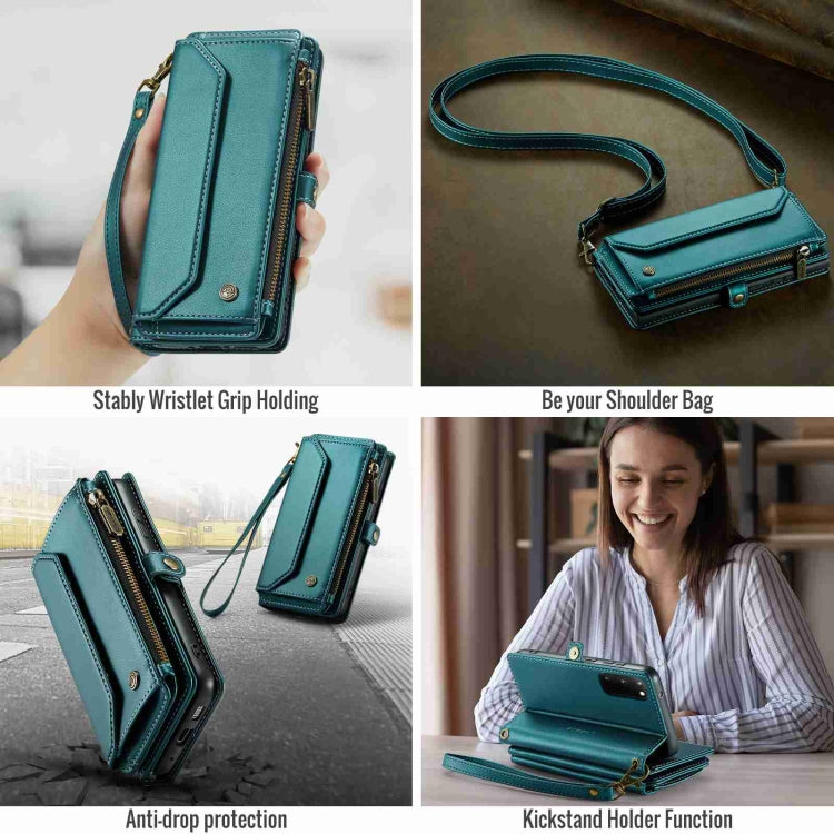 For Samsung Galaxy S20 CaseMe C36 Card Slots Zipper Wallet RFID Anti-theft Leather Phone Case(Blue-green)