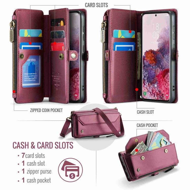 For Samsung Galaxy S20 CaseMe C36 Card Slots Zipper Wallet RFID Anti-theft Leather Phone Case(Wine Red)