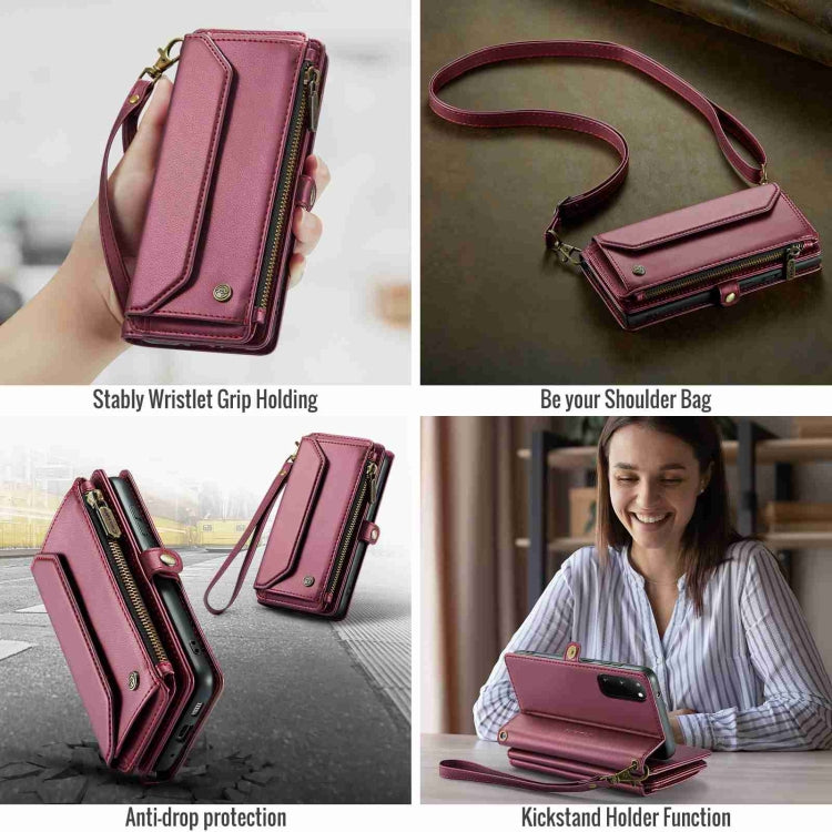 For Samsung Galaxy S20 CaseMe C36 Card Slots Zipper Wallet RFID Anti-theft Leather Phone Case(Wine Red)