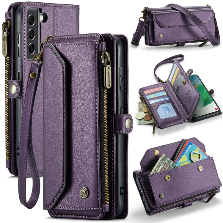 For Samsung Galaxy S21 FE 5G CaseMe C36 Card Slots Zipper Wallet RFID Anti-theft Leather Phone Case(Purple)