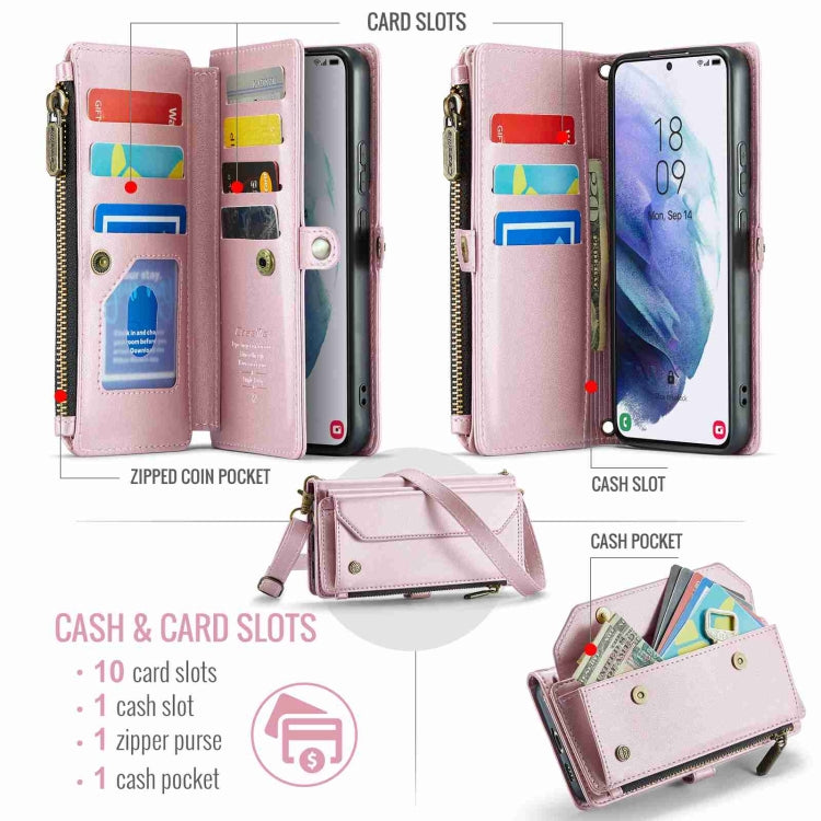 For Samsung Galaxy S21+ 5G CaseMe C36 Card Slots Zipper Wallet RFID Anti-theft Leather Phone Case(Pink)