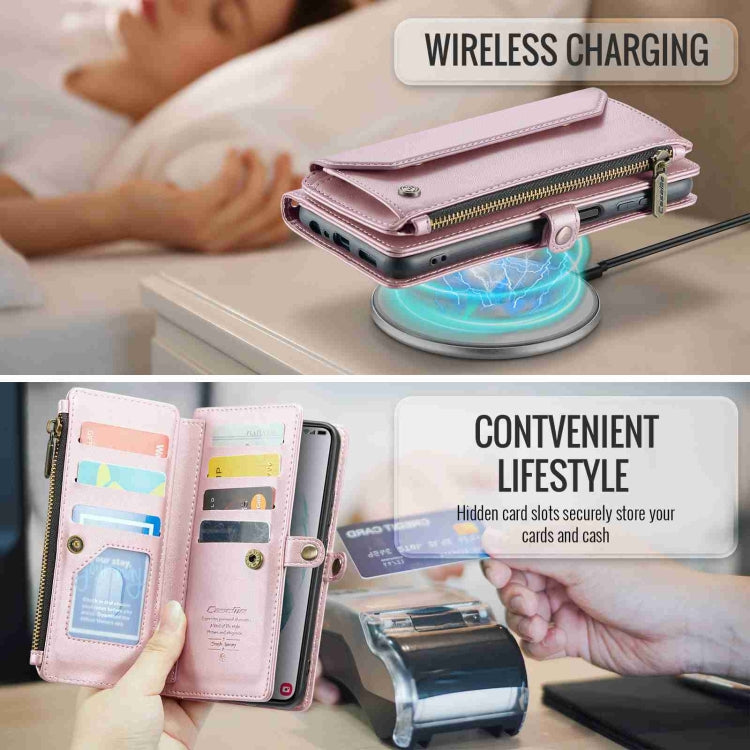 For Samsung Galaxy S21+ 5G CaseMe C36 Card Slots Zipper Wallet RFID Anti-theft Leather Phone Case(Pink)
