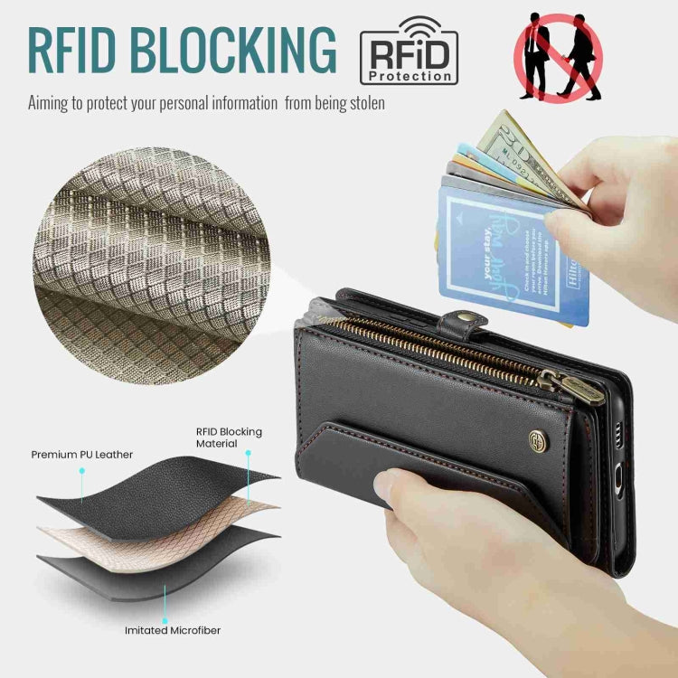 For Samsung Galaxy S21 Ultra 5G CaseMe C36 Card Slots Zipper Wallet RFID Anti-theft Leather Phone Case(Black)