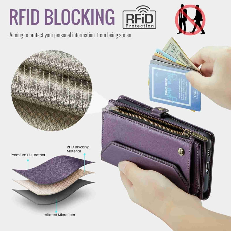For Samsung Galaxy S21 Ultra 5G CaseMe C36 Card Slots Zipper Wallet RFID Anti-theft Leather Phone Case(Purple)