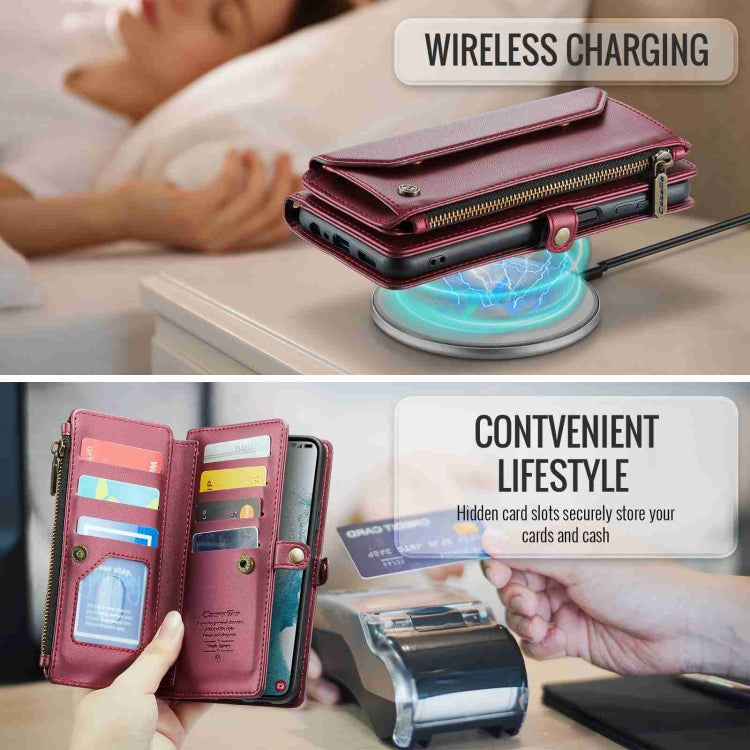 For Samsung Galaxy S22+ 5G CaseMe C36 Card Slots Zipper Wallet RFID Anti-theft Leather Phone Case(Wine Red)