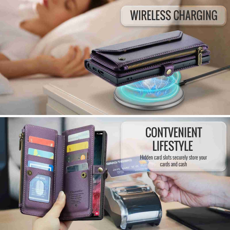 For Samsung Galaxy S22 Ultra 5G CaseMe C36 Card Slots Zipper Wallet RFID Anti-theft Leather Phone Case(Purple)