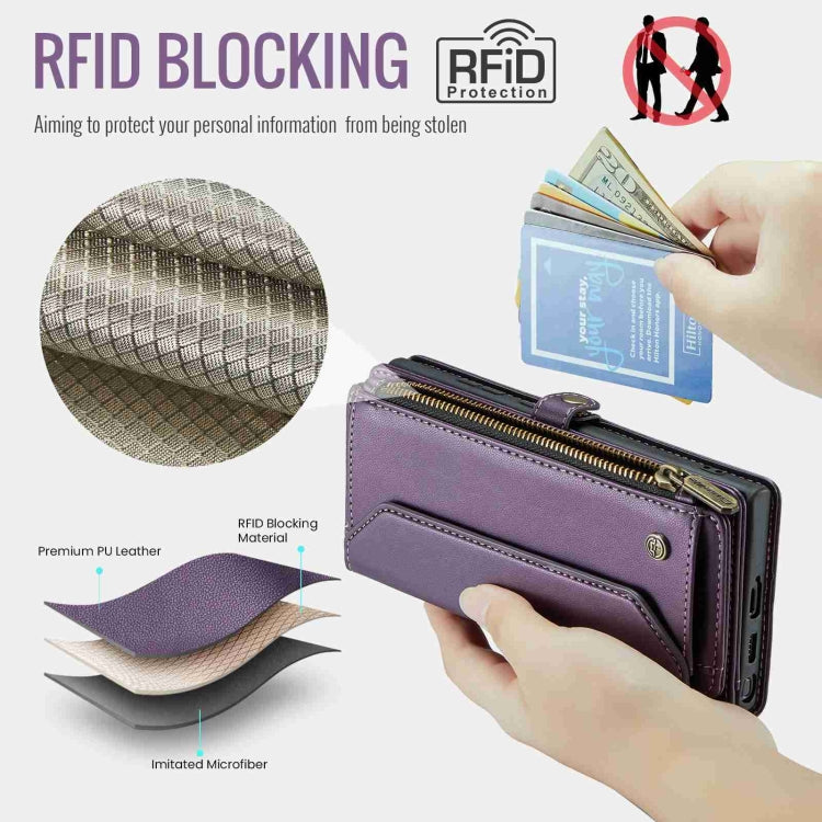 For Samsung Galaxy S22 Ultra 5G CaseMe C36 Card Slots Zipper Wallet RFID Anti-theft Leather Phone Case(Purple)