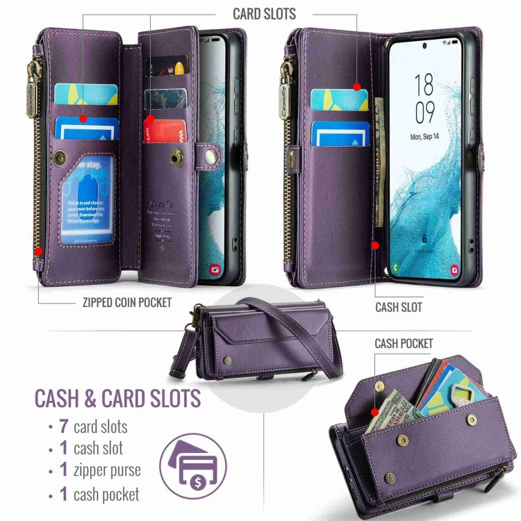 For Samsung Galaxy S22 5G CaseMe C36 Card Slots Zipper Wallet RFID Anti-theft Leather Phone Case(Purple)