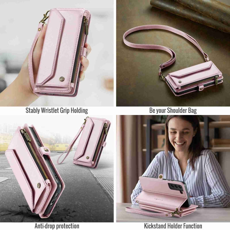 For Samsung Galaxy S22 5G CaseMe C36 Card Slots Zipper Wallet RFID Anti-theft Leather Phone Case(Pink)