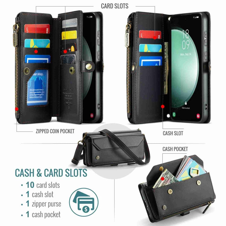 For Samsung Galaxy S23 FE 5G CaseMe C36 Card Slots Zipper Wallet RFID Anti-theft Leather Phone Case(Black)