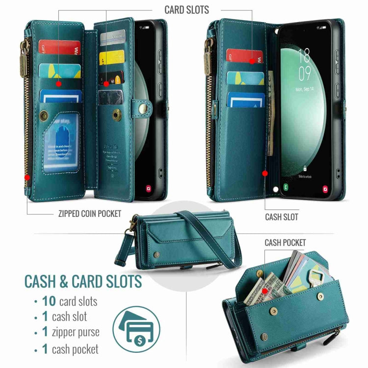 For Samsung Galaxy S23 FE 5G CaseMe C36 Card Slots Zipper Wallet RFID Anti-theft Leather Phone Case(Blue-green)