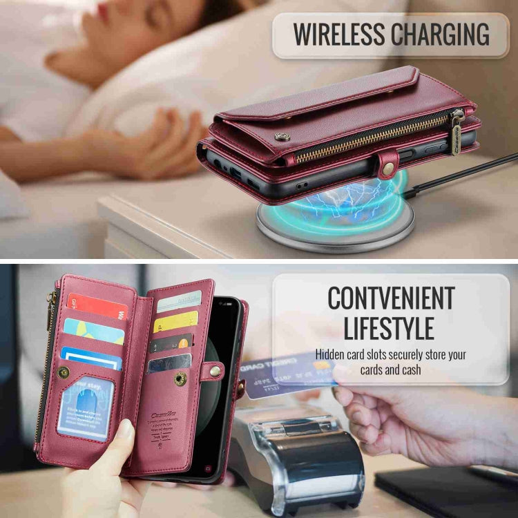 For Samsung Galaxy S23 FE 5G CaseMe C36 Card Slots Zipper Wallet RFID Anti-theft Leather Phone Case(Wine Red)