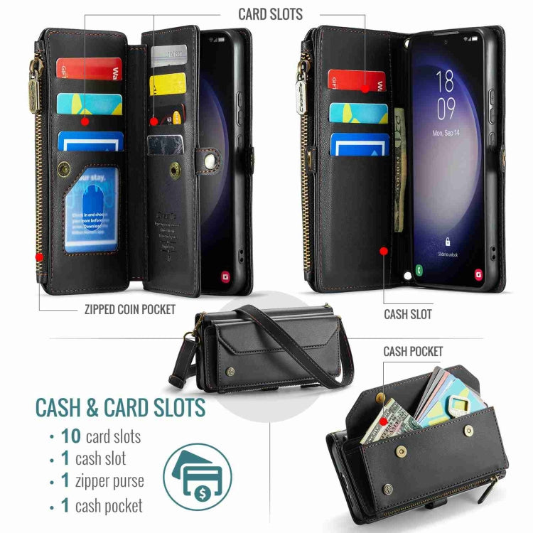 For Samsung Galaxy S23+ 5G CaseMe C36 Card Slots Zipper Wallet RFID Anti-theft Leather Phone Case(Black)