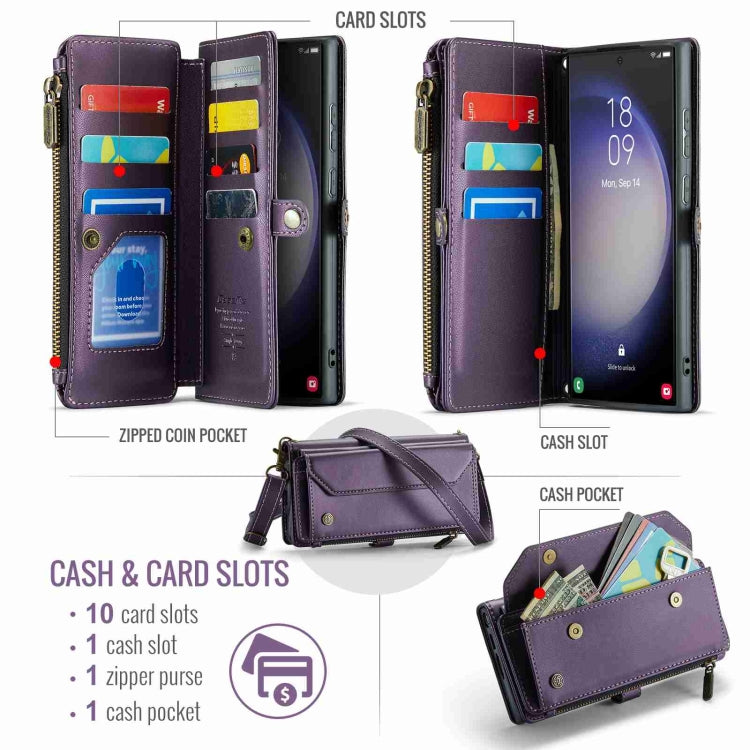 For Samsung Galaxy S23 Ultra 5G CaseMe C36 Card Slots Zipper Wallet RFID Anti-theft Leather Phone Case(Purple)