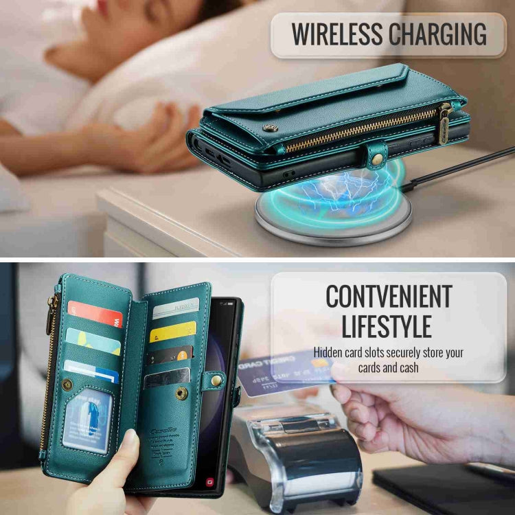 For Samsung Galaxy S23 Ultra 5G CaseMe C36 Card Slots Zipper Wallet RFID Anti-theft Leather Phone Case(Blue-green)