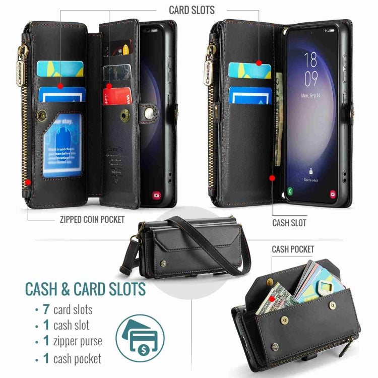 For Samsung Galaxy S23 5G CaseMe C36 Card Slots Zipper Wallet RFID Anti-theft Leather Phone Case(Black)