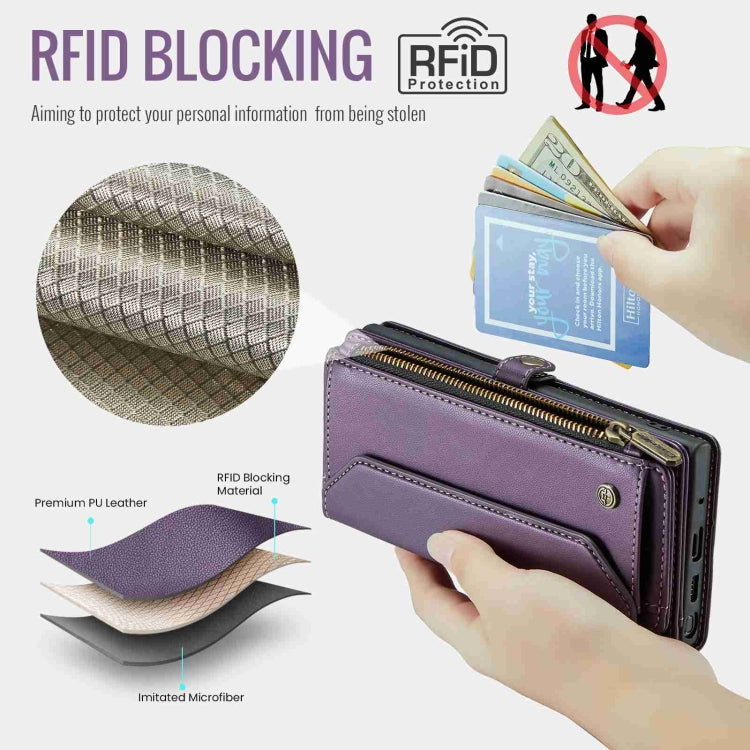 For Samsung Galaxy Note10+ CaseMe C36 Card Slots Zipper Wallet RFID Anti-theft Leather Phone Case(Purple)
